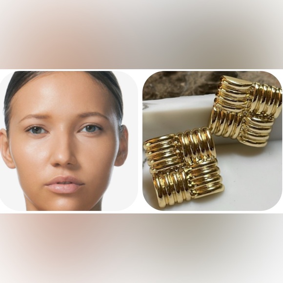 Gold Gia Square Stud Earrings - Picture 4 of 11